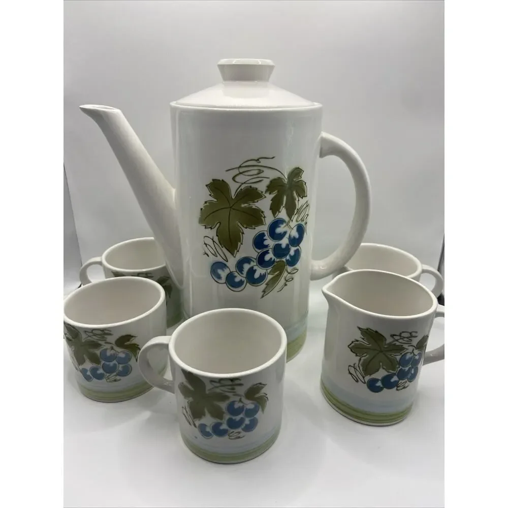 Vintage Sears Harmony House Ironstone Grapes Coffee/Tea Set MCM Japan